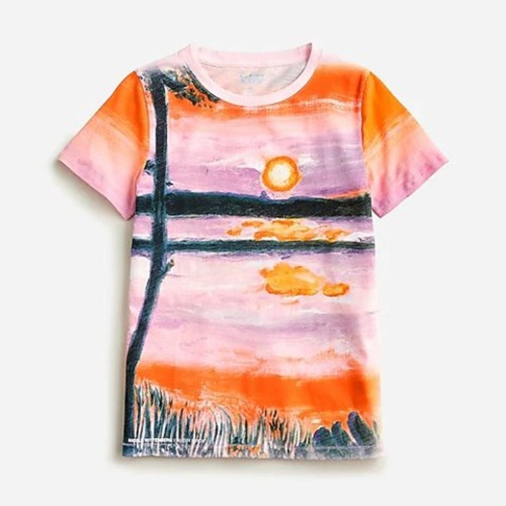 J.Crew x Nicole Wittenberg Water Birch Landscape T-Shirt Pink Orange XS NEW!